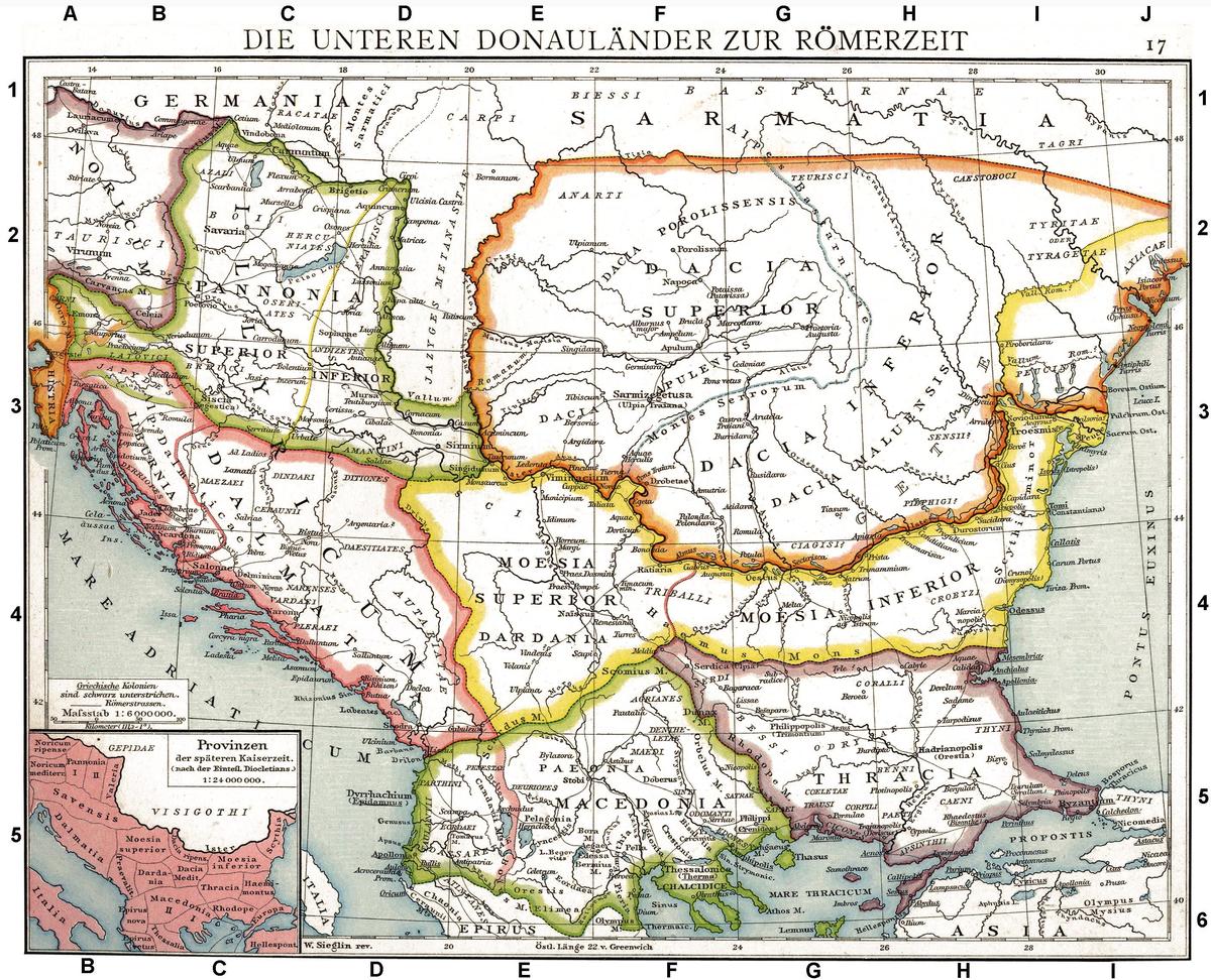 Римские провинции на Балканах. Карта из издания Allgemeiner Historischer Handatlas 1886 года. Фото:  Wikimedia Commons , Gustav Droysen (1838 — 1908)