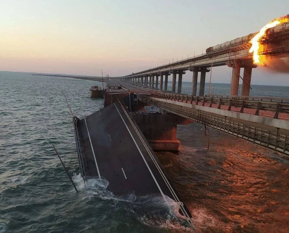 The consequences of the explosion on the Kerch Bridge. Photo: social media