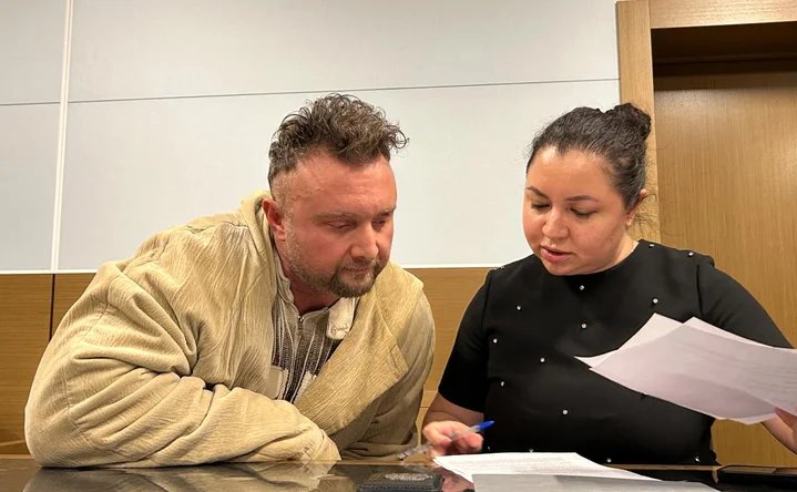 Andrey Kotov in court with his lawyer, Leysan Mannapova. Photo: SOTA