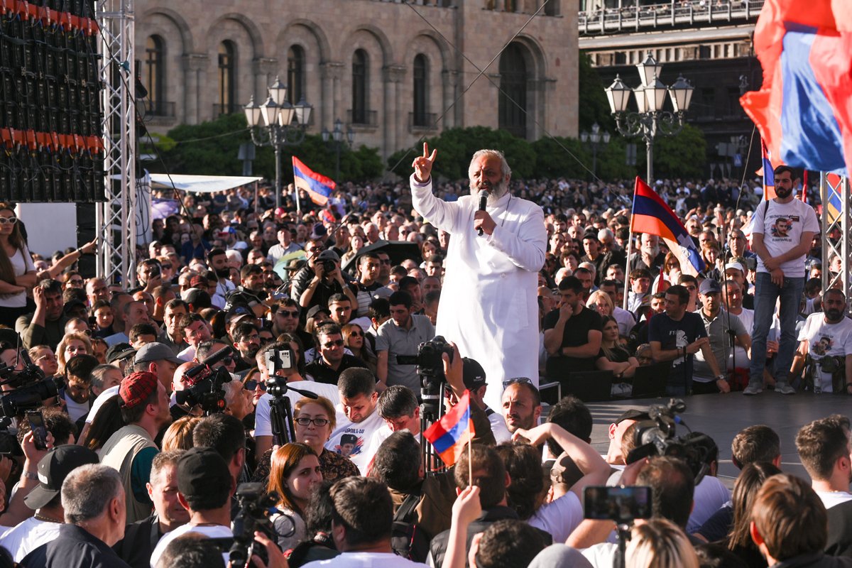 Bagrat Galstanyan at a protest in Yerevan on Thursday. Photo: Narek Aleksanyan