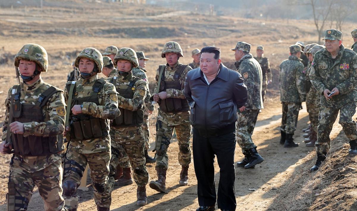 North Korean dictator Kim Jong Un inspects a Korean People’s Army training base at an undisclosed location in North Korea, 6 March 2024. Photo: EPA-EFE/KCNA