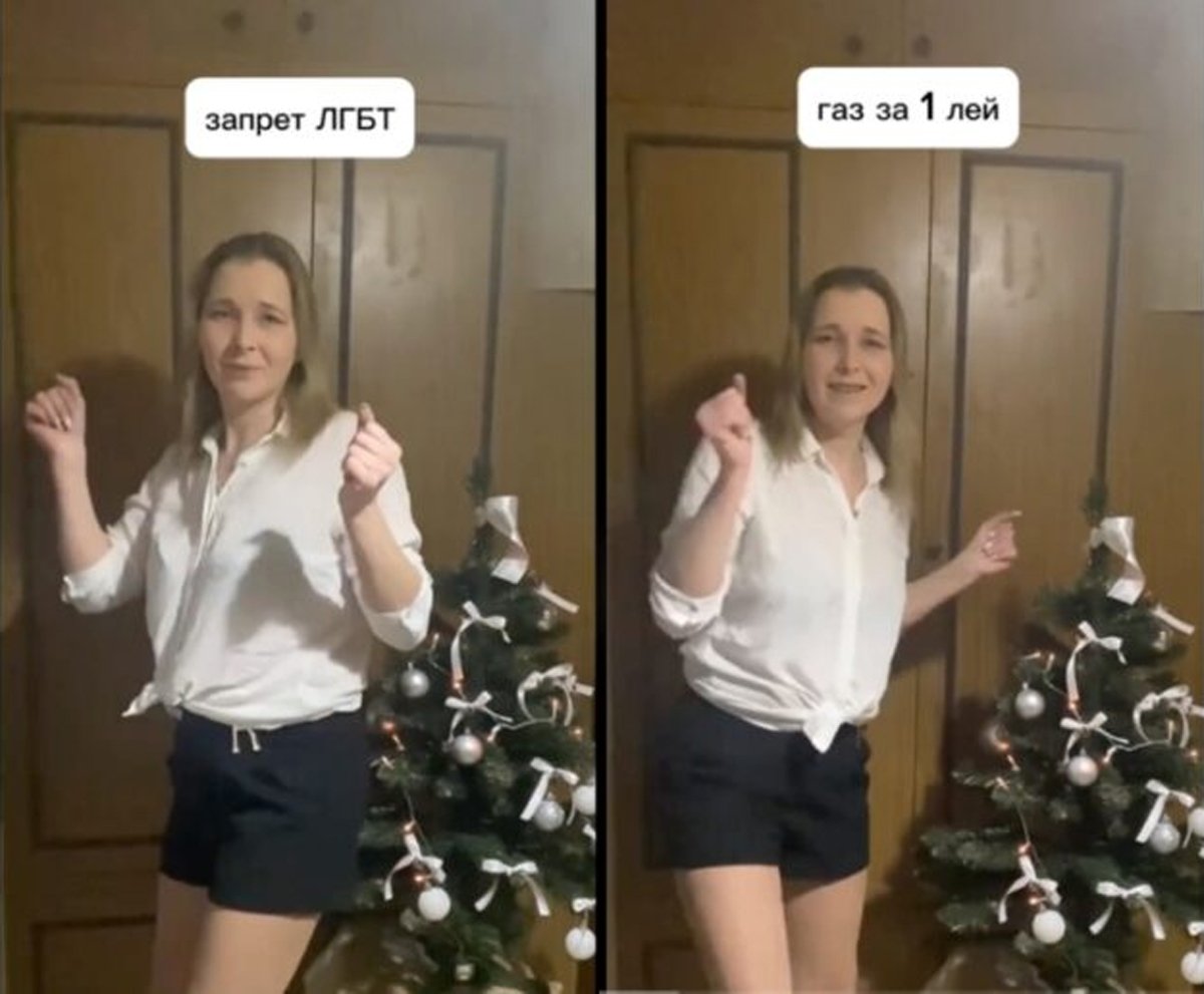 Активистка Инга, танцующая для флешмоба с пропагандистскими лозунгами. Скриншот: Ziarul de Gardă