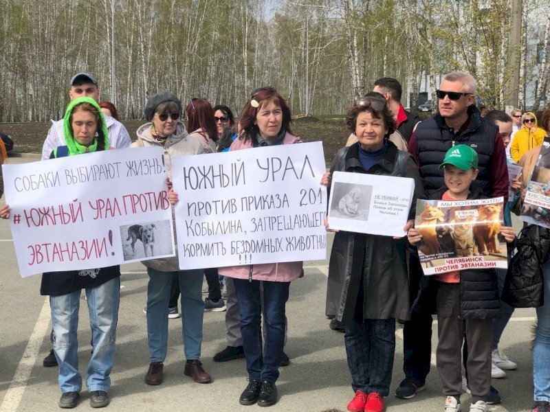 Митинг против эвтаназии бездомных животных в Челябинске, 29 апреля 2023 года. Фото:  eanews.ru