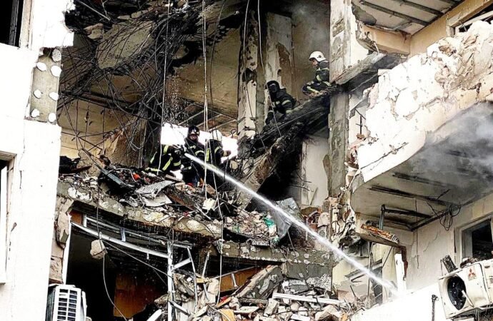 An apartment block in Odesa following the missile strike on 23 April 2022
